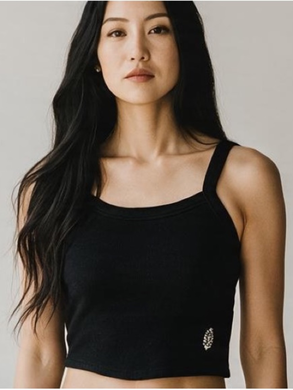 Free People Movement Black Ribbed V-Back Cropped Tank Top S/M
